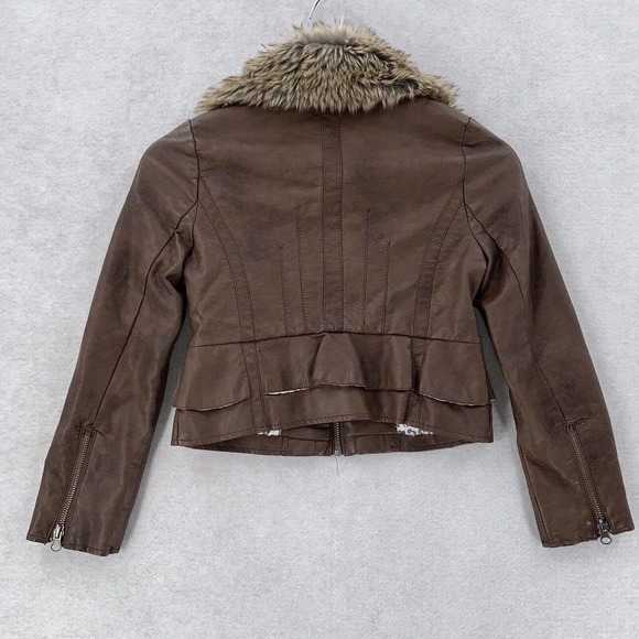 Girls Brown Cherokee Faux Leather Jacket With Faux Fur Trim Kids‎ Small - Picture 2 of 9